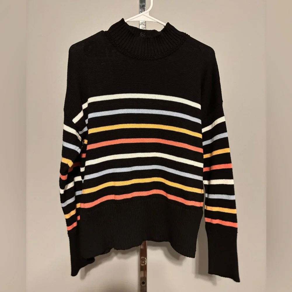 Joie Women's Sweater Mock Neck Black with Multi Colored Stripes Size‎ Small EUC